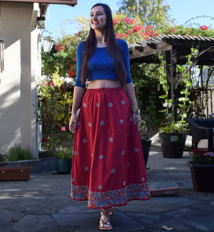 Affordable denim skirts for everyday cool -ILA Pure Cotton Hand Embroidered Skirt