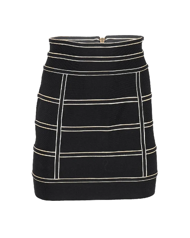 Low-waisted Long Skirts for Relaxed -Balmain Metallic Piping Stretch Knit Mini Skirt in Black Viscose