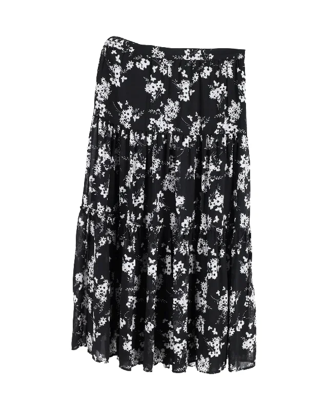 Retro Long Skirts for Throwback -Michael Michael Kors Floral Print Skirt in Black Silk