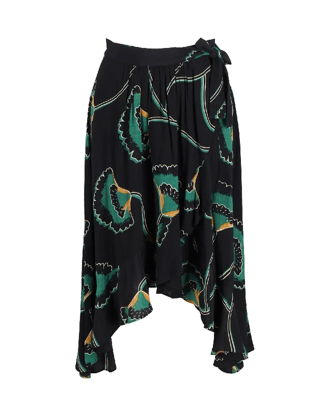 Pleated Short Skirts for Girly -Ba&Sh Lena Gingko Print Wrap Skirt in Black Viscose