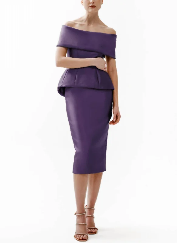 Long Skirts for Shopping Trips -Roll Collar Corset Top And Slim Skirt In Amethyst Silk Faille