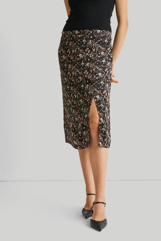 Straight Short Skirts for Simple -Brunch Skirt in Black Florals