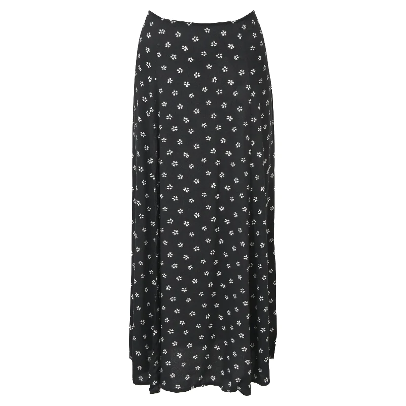 Punk Long Skirts with Spikes -Reformation Zoe Floral-Print Midi Skirt in Black Viscose