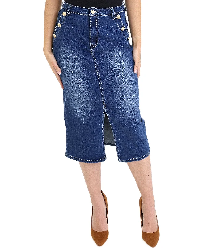 Bold leather skirts for daring fashion statements -Denim Midi Skirt