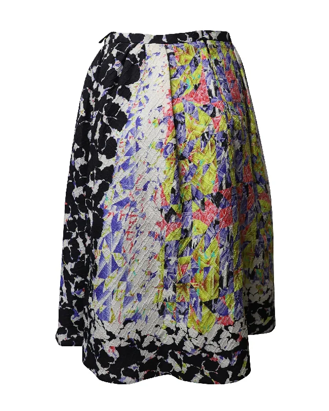 Vintage Long Skirts for Nostalgia -Peter Pilotto Textured Abstract A-Line Skirt in Multicolor Silk