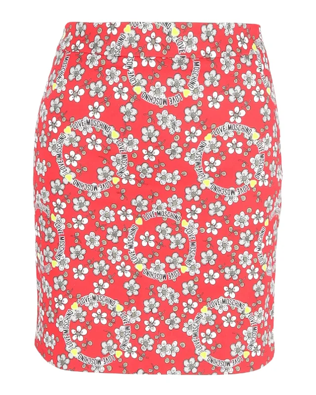 Long Skirts for Cultural Events -Love Moschino Mini Skirt in Floral Print Cotton