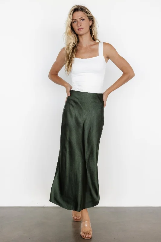 Stretch denim skirts for comfy wear -Celeste Satin Midi Skirt | Dark Green