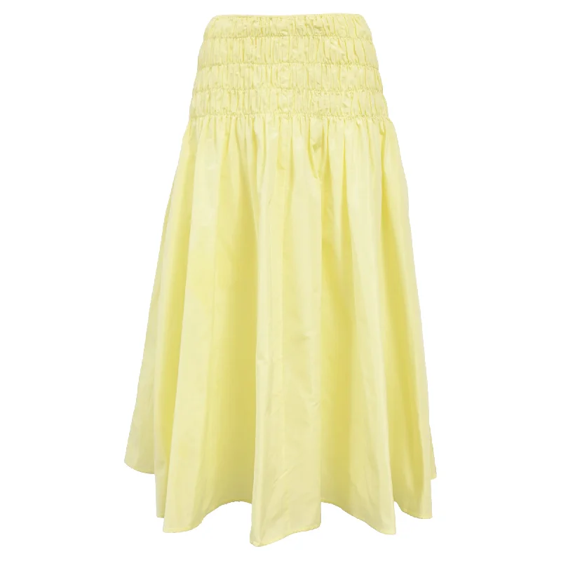 Solid Color Long Skirts for Simple -Maje Shirred Taffeta Midi skirt in Yellow Polyester