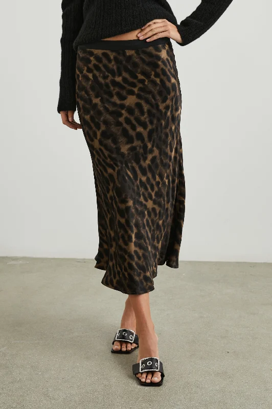 High-waisted skirts with button front detail -BERLIN SKIRT - UMBER LEOPARD