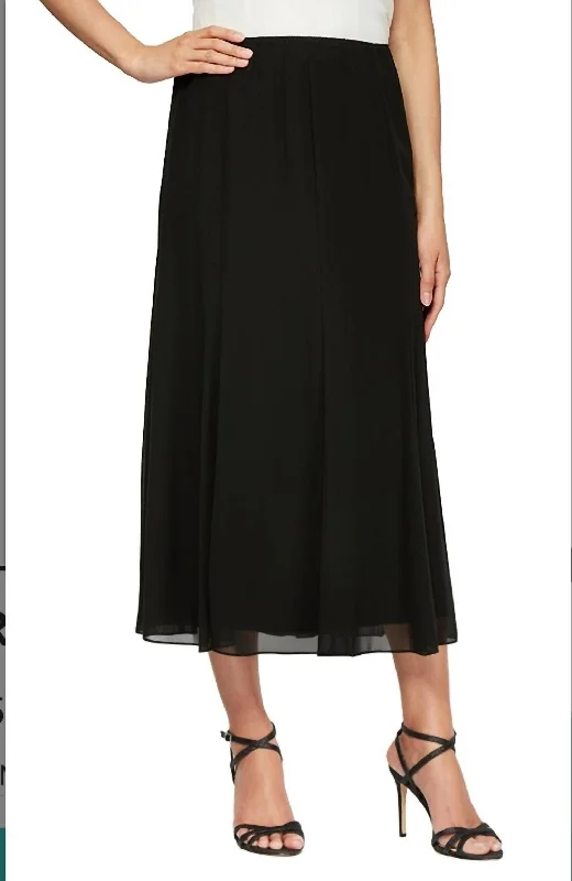 High-waisted Long Skirts for Shape -Chiffon Tea-Length Skirt In Black