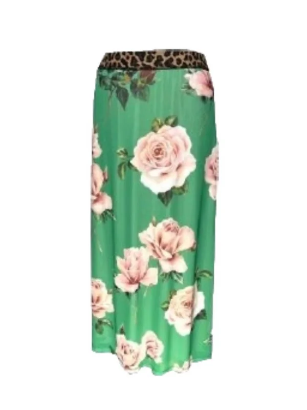 Pink Long Skirts for Feminine -Garden Rose Maxi Skirt In Green