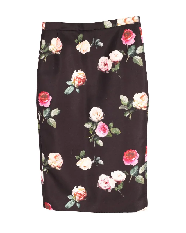 Polyester Short Skirts for Durable -N.21 Floral Midi Pencil Skirt in Black Print Silk