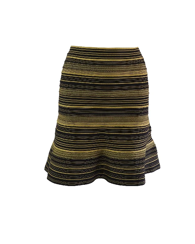 Geometric Short Skirts for Modern -Herve Leger Banded Flare Skirt in Yellow/Black Cotton