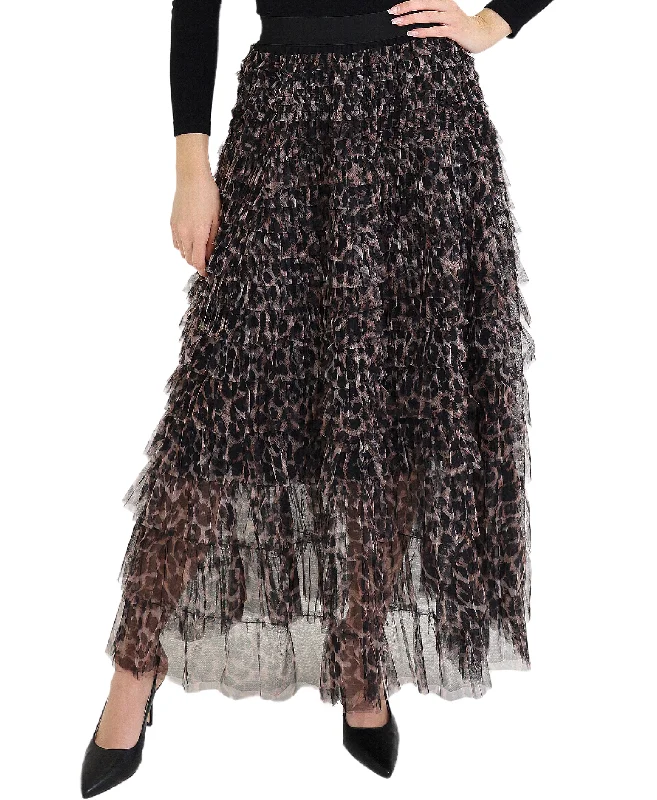 High-waisted mini skirts for retro vibes -Leopard Print Tiered Maxi Skirt