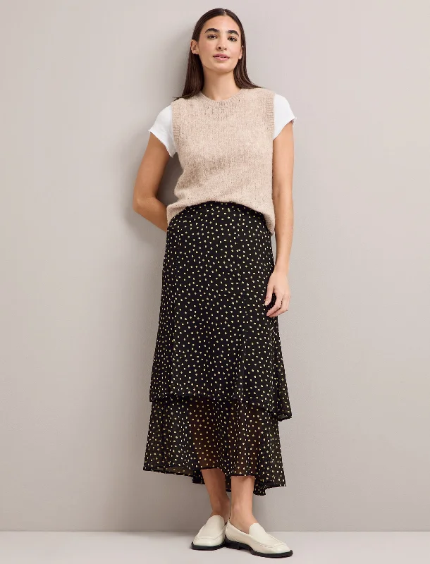 Luxury skirts with elegant silk sheen -Lotta Maxi Skirt - Black Cream Polka Dot