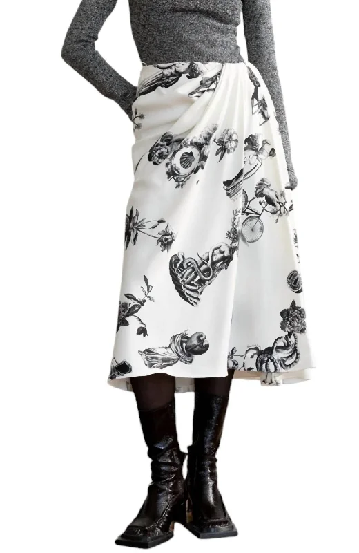 Printed Long Skirts with Patterns -Encyclopedia Print Skirt In White/ Black