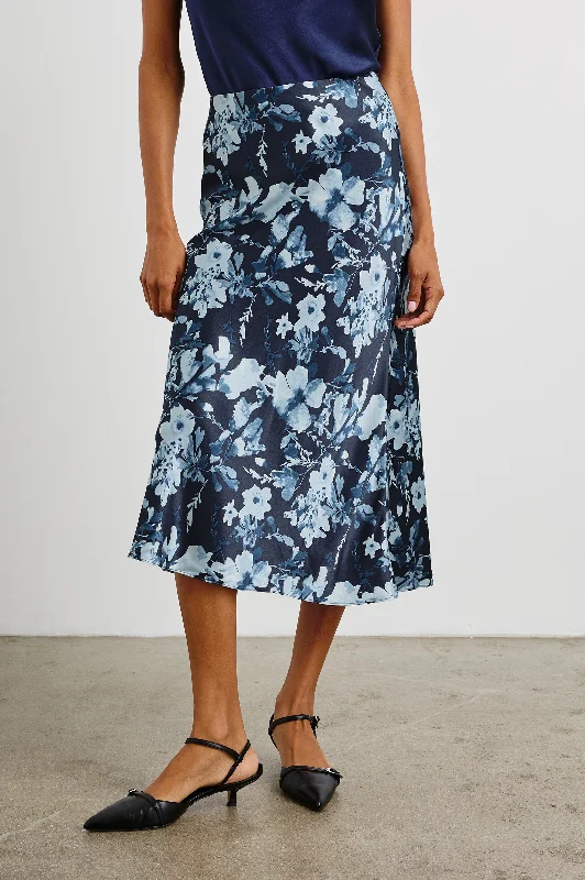 High-waisted denim skirts for cool lift -ANYA SKIRT - INDIGO BLOSSOMS