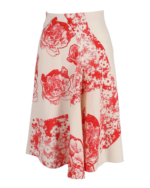 Silk Short Skirts for Luxurious -Stella McCartney Floral Print A-Line Skirt in Cream Silk