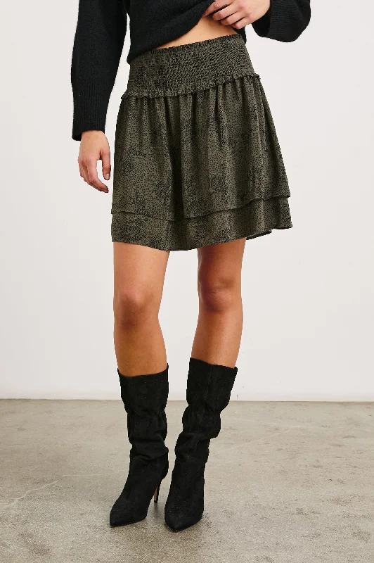 Affordable denim skirts for everyday cool -ADDISON SKIRT - OLIVE PEBBLE