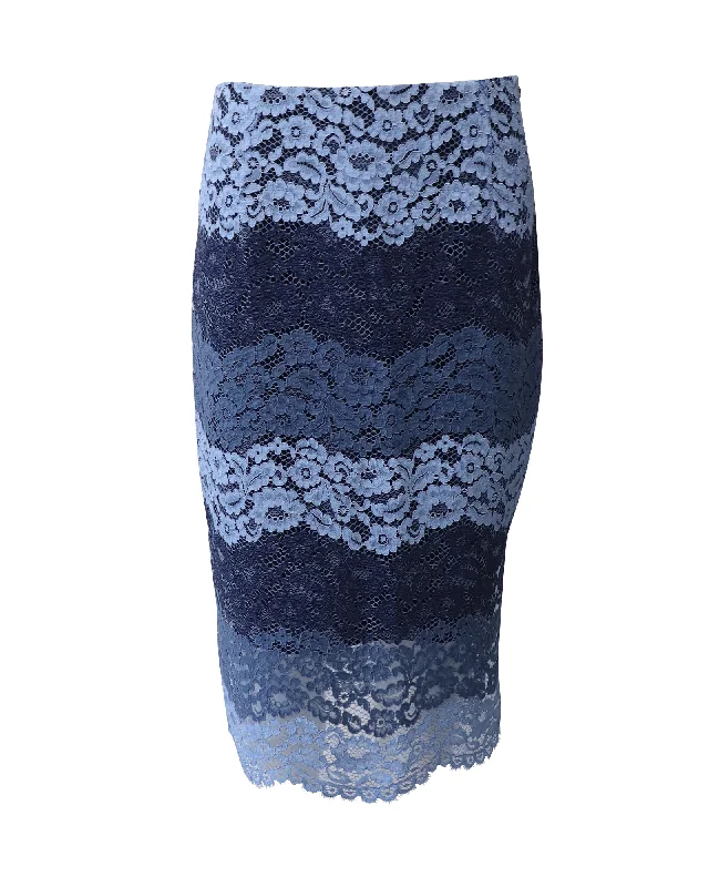 Satin Short Skirts for Shiny -Sandro Paris Lace Midi Skirt in Blue Polyamide