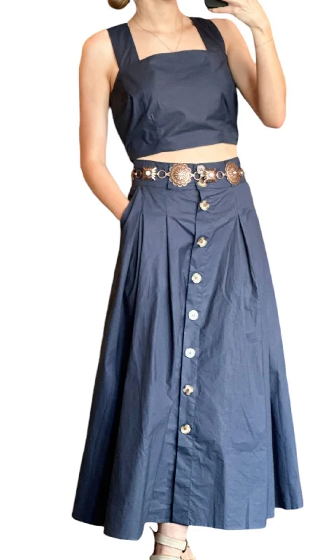 Denim Short Skirts for Trendy -Vicki Button Skirt & Tank Set In Navy