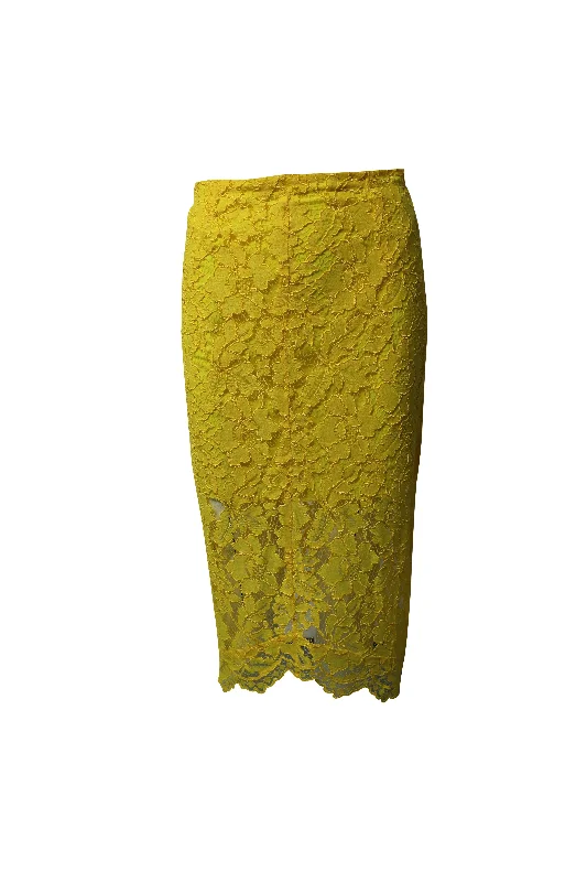 Pink Long Skirts for Feminine -Sandro Jaime Lace Midi Skirt in Yellow Rayon