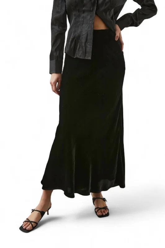 Blue Long Skirts for Classic -Leia Velvet Maxi Skirt In Black