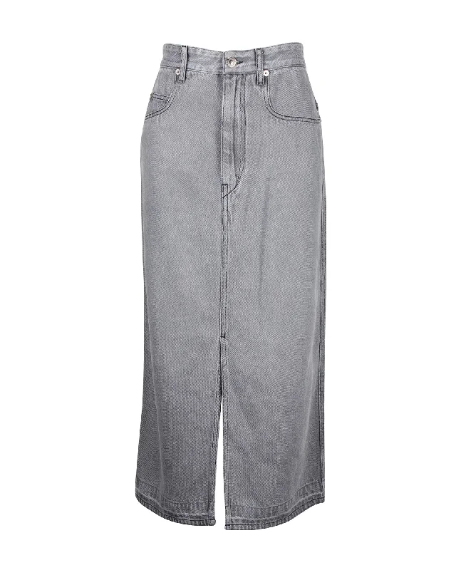 Spandex Long Skirts for Fit -Isabel Marant Etoile Denim Midi Skirt in Grey Cotton