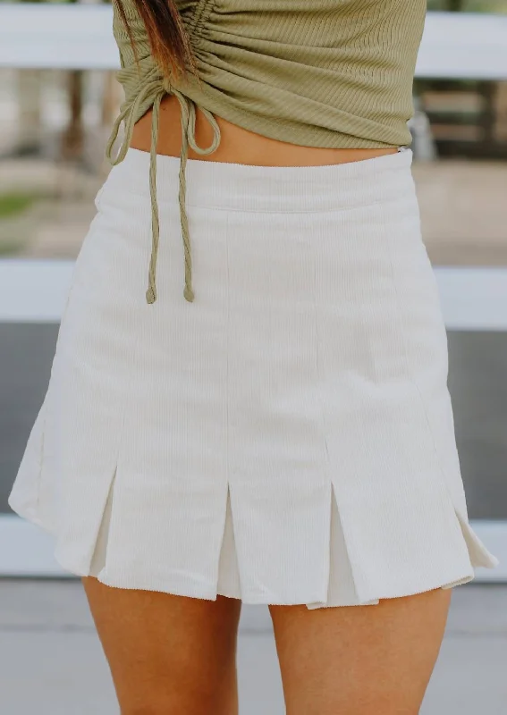 Striped Long Skirts for Style -Best In Class Corduroy Tennis Skirt In Cream