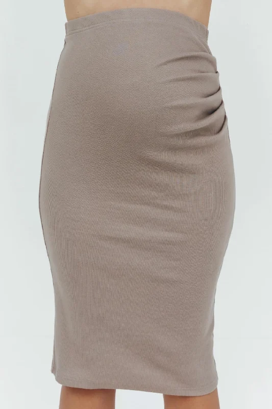 Geometric Long Skirts for Modern -Ribbed Maternity Skirt In Taupe