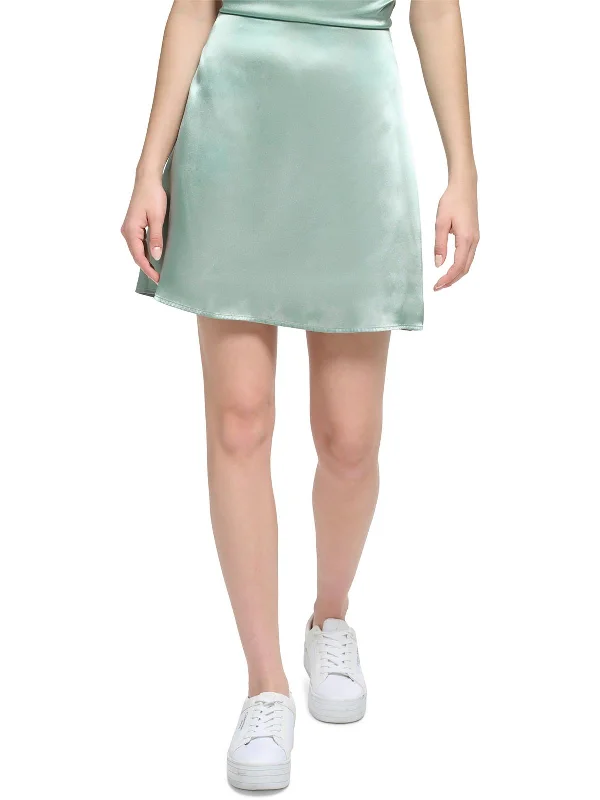 Affordable skirts with basic solid colors -Womens Satin Short Mini Skirt