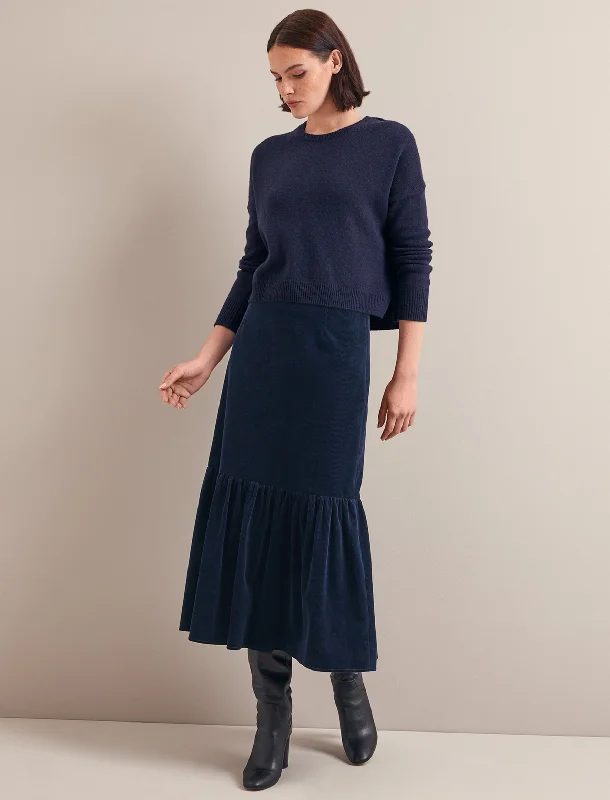 Trendy skirts with asymmetrical hem lines -Daphne Corduroy Maxi Skirt - Navy