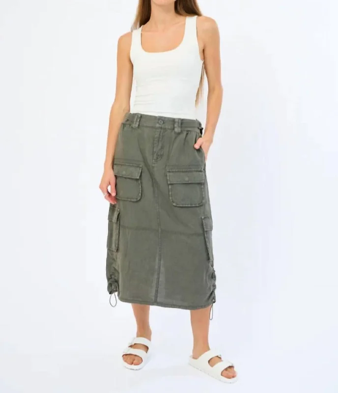 Modern Long Skirts for Trendy -Lilo Linen Skirt In Fatigue