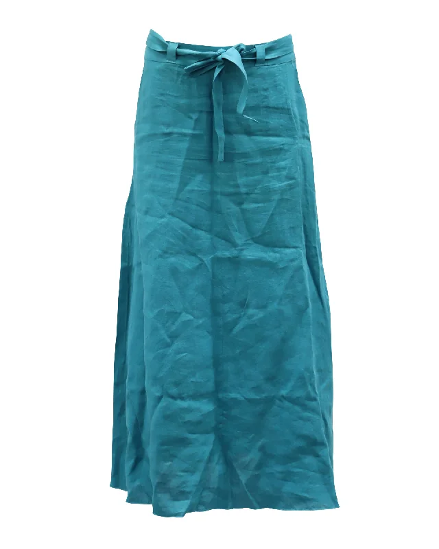 Silk Long Skirts for Luxurious -Simon Miller Midi Skirt in Teal Linen