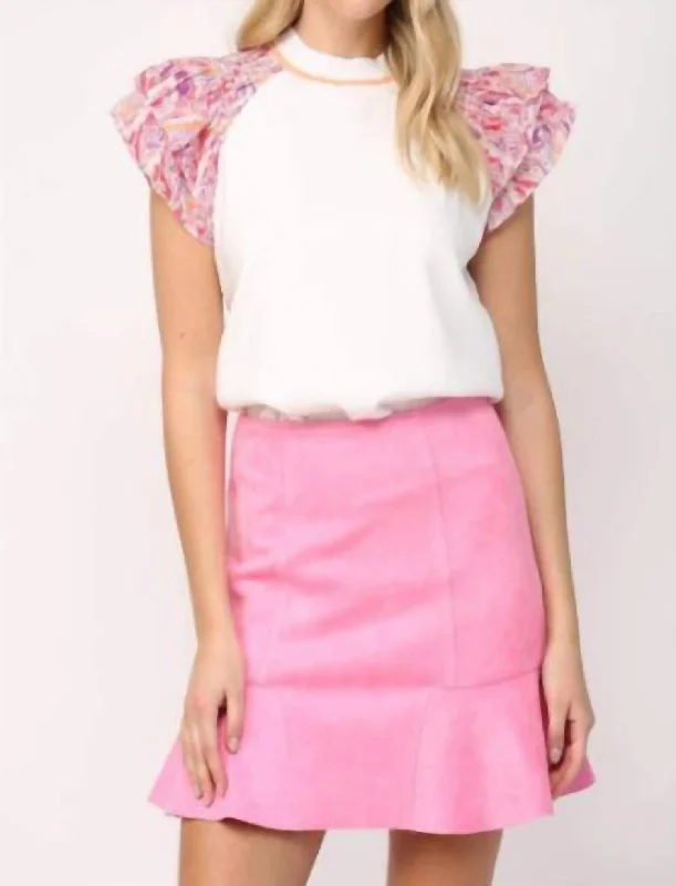 Satin Short Skirts for Shiny -Faux Suede Skirt In Bubble Gum Pink