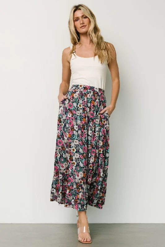 Lightweight skirts for warm weather comfort -Reilly Maxi Skirt | Navy Flower Print