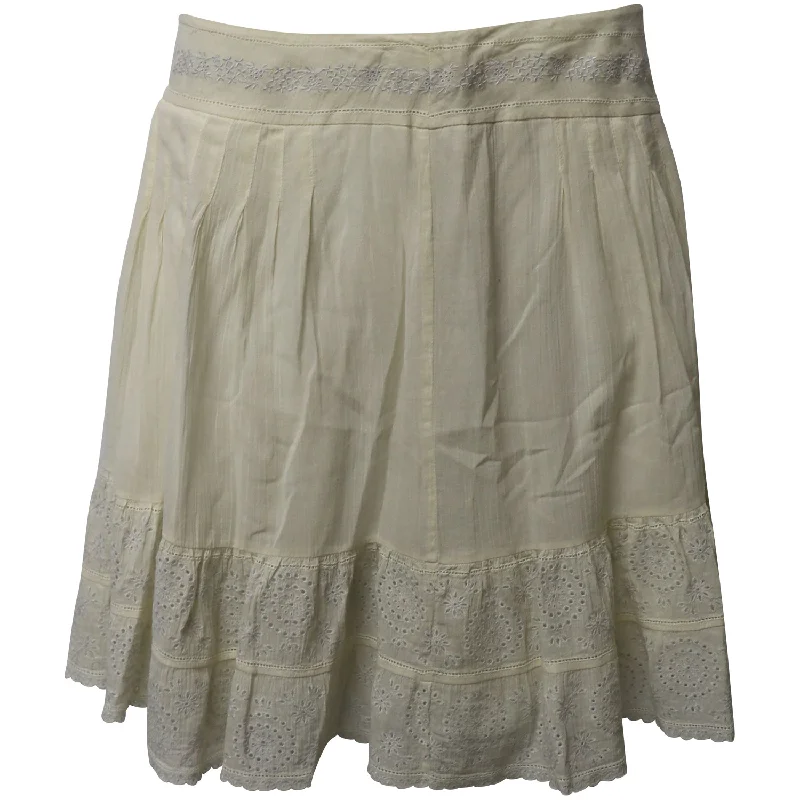 Ethnic Long Skirts with Tribal Design -Zadig and Voltaire Jussie Embroidered Hem Skirt in Cream Cotton