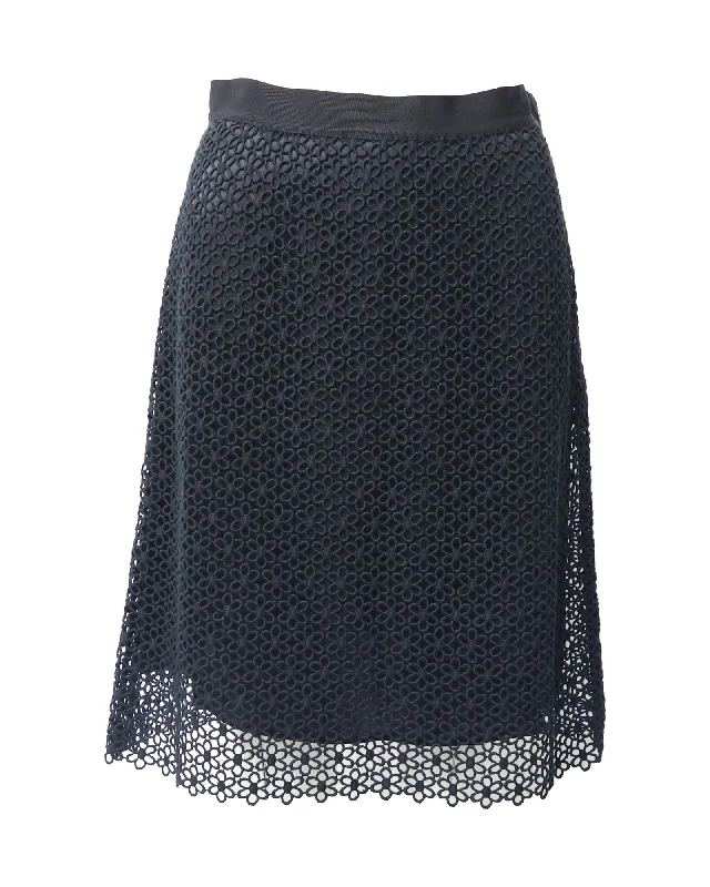 Cotton Short Skirts for Comfort -Carolina Herrera Lace Skirt in Black Cotton