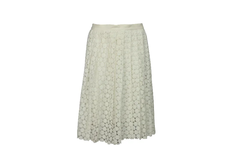 Green Long Skirts for Nature -Joseph Pleated Lace Midi Skirt in Cream Cotton