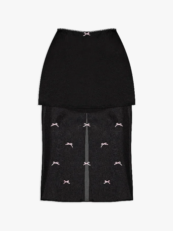 Classic skirts with simple clean lines -Harper Bow Tiered Skirt - Black Pink Bow