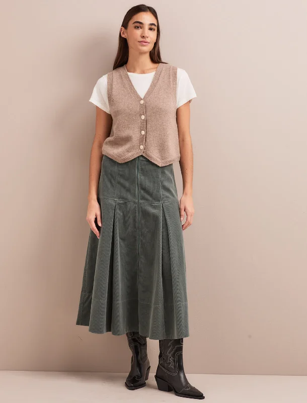 Luxury skirts with intricate embroidery accents -Amber A Line Corduroy Skirt - Sage Green