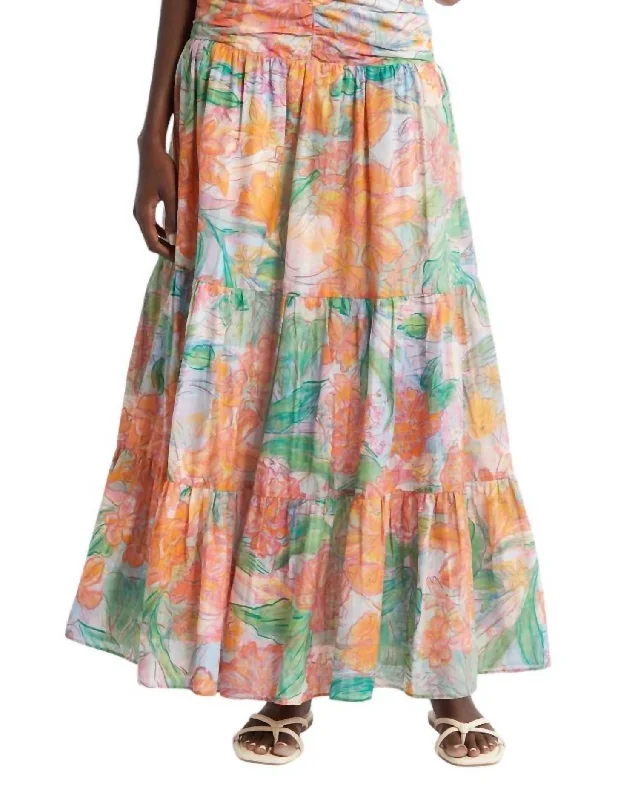 Linen Long Skirts for Breathable -Agatha Maxi Skirt In Tropics