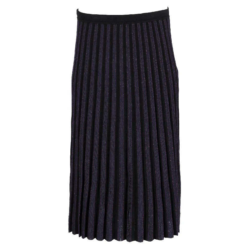 Layered Short Skirts for Fun -Diane von Furstenberg Klara Pleated Stretch-Knit Midi Skirt In Navy Blue Viscose