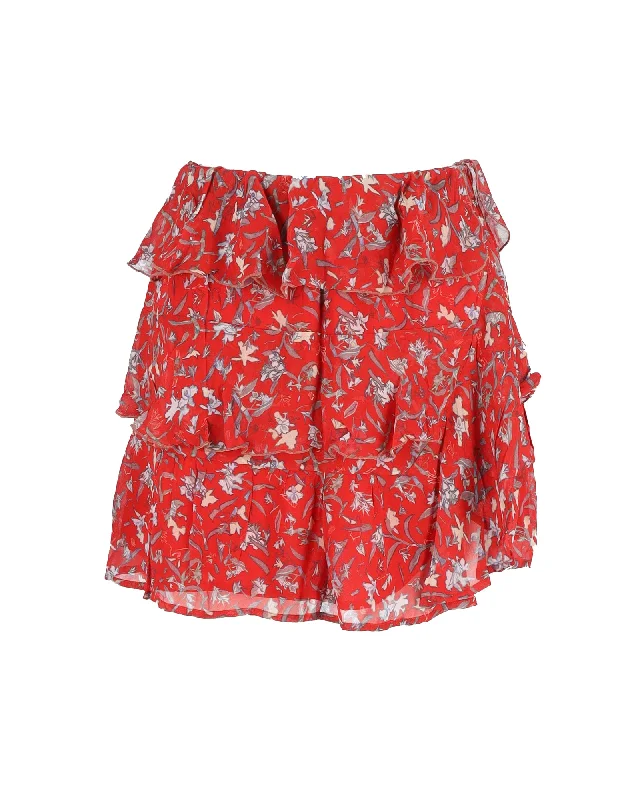 Wrap Short Skirts for Adjustable -Iro Printed Mini Skirt in Red Viscose