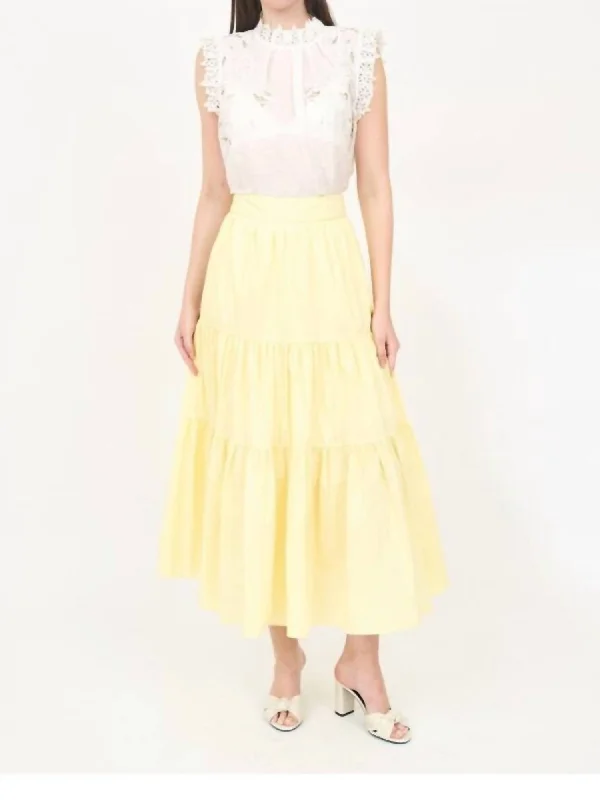 Satin Short Skirts for Shiny -Leah Peasant Midi Skirt In Lemon