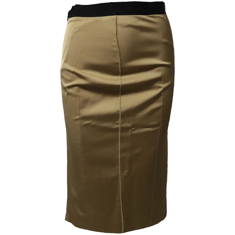 Polyester Long Skirts for Durable -Dolce & Gabbana Elastic Waistband Pencil Skirt in Gold Satin