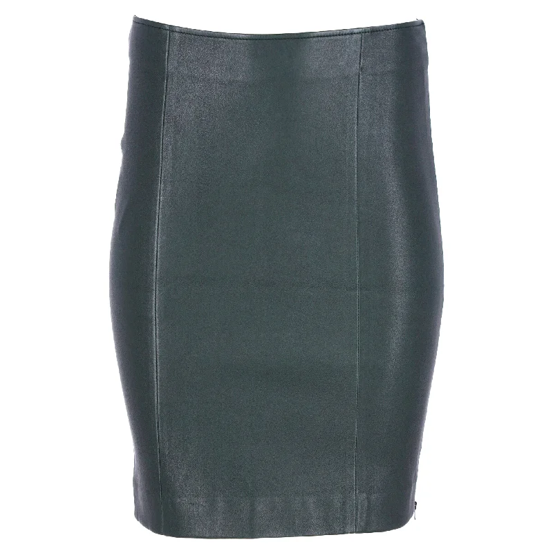 Denim Short Skirts for Trendy -Joseph Pencil Skirt in Green Lambskin Leather