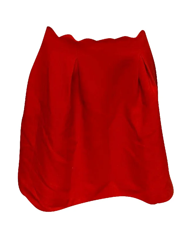 A-line Long Skirts for Flattering -Claudie Pierlot Scalloped Skirt in Red Viscose