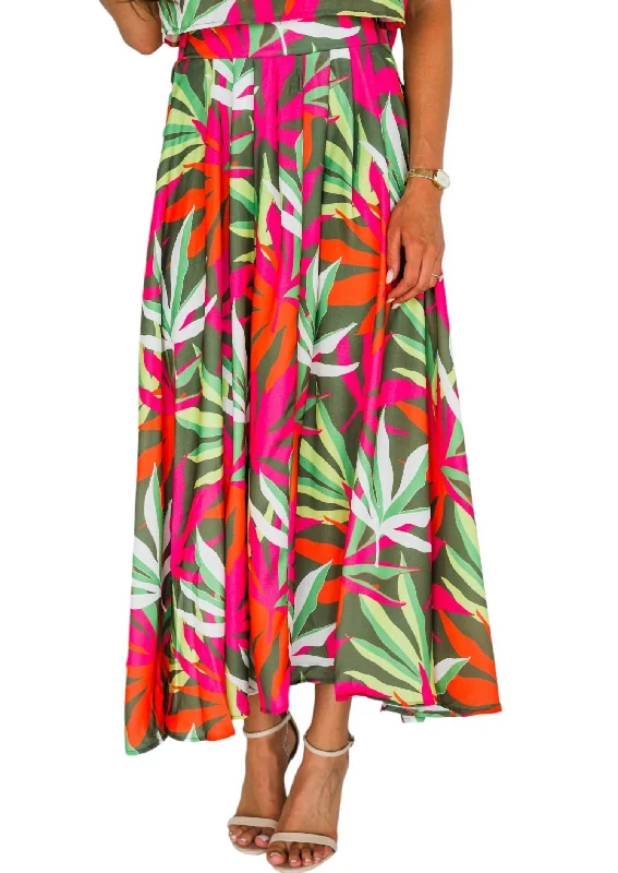 Modern Long Skirts for Trendy -Forgotten Paradise Linen Skirt In Tropical