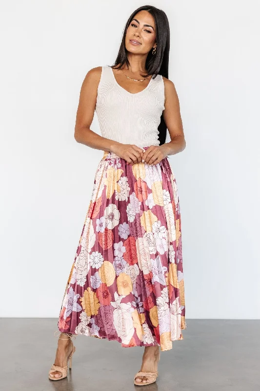 Vintage pencil skirts for nostalgic chic -Cori Pleated Skirt | Deep Mauve Floral